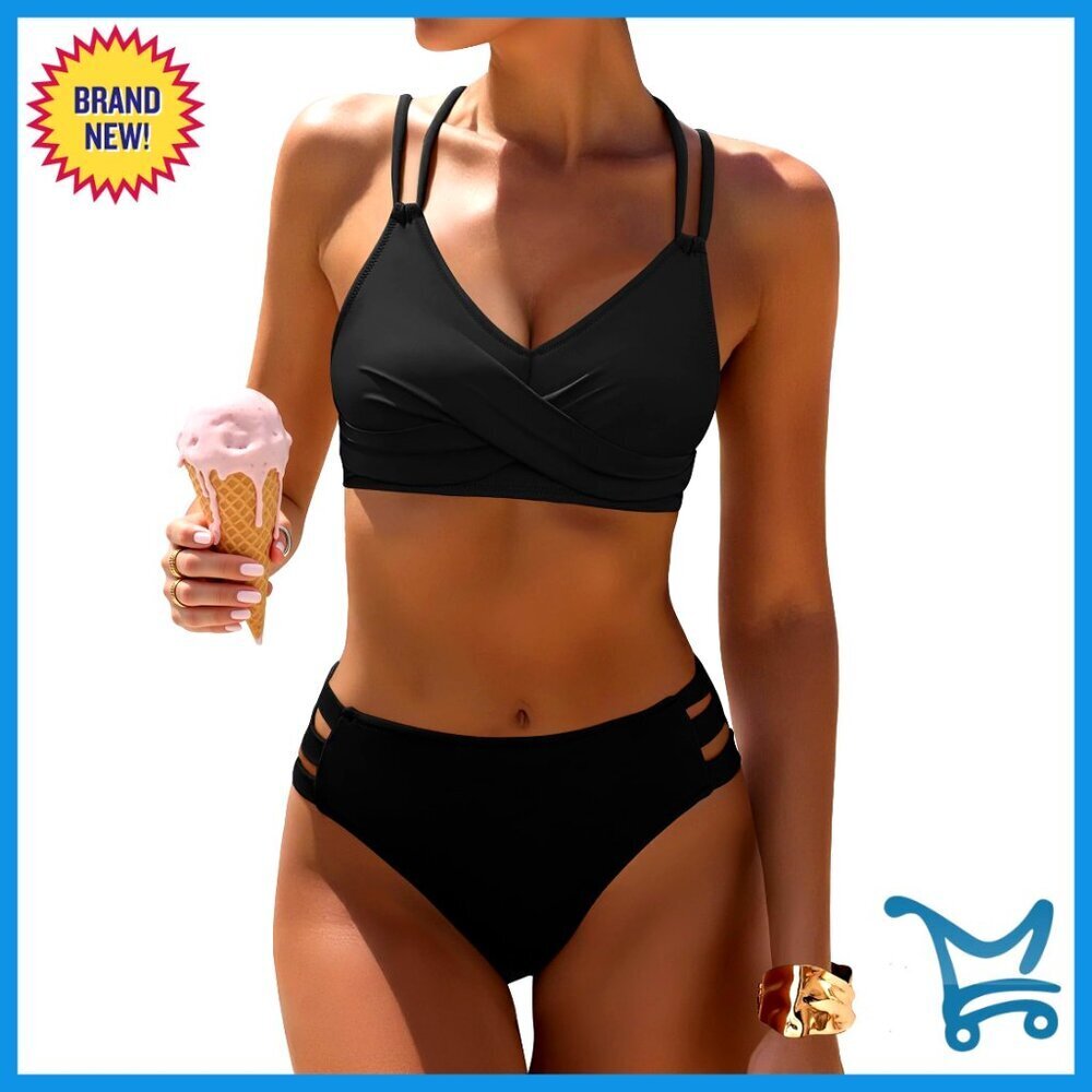 V Neck Criss Cross Two Piece Swimsuit Sexy Cutout Bikini Set Slim Fit